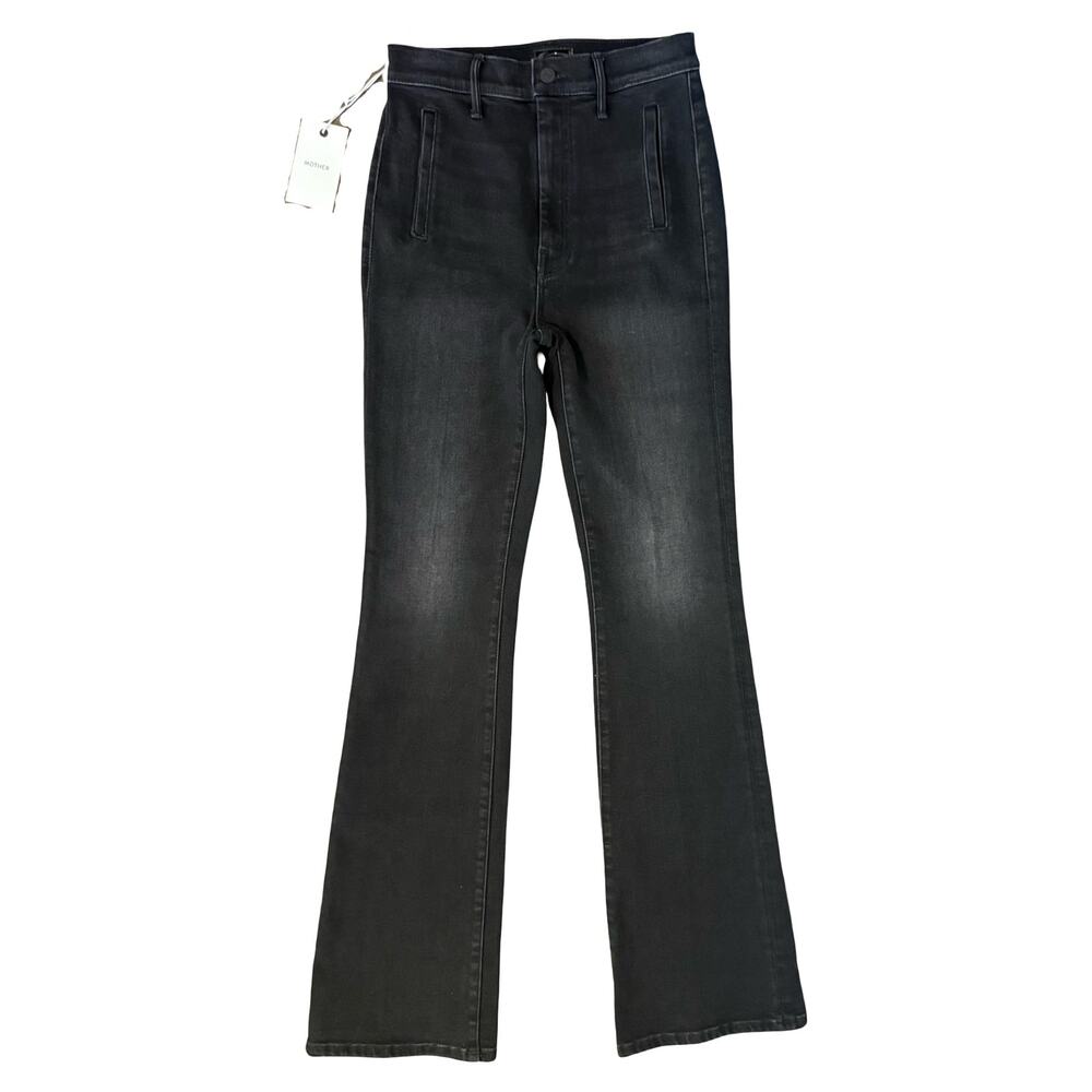 Mother Drama High Rise Flare Spiked Hair Art Flair Black Jeans Size 23 NEW Tags